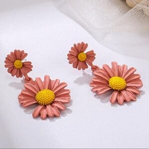 Pink Sunflower Drop Dangling Fashion Earrings